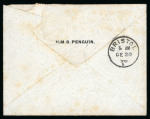 Stamp of Fiji 1896 (Nov 16) Envelope sent from HMS Penguin (printed on backflap) to England with 1891-98 1/2d and 2d perf.11