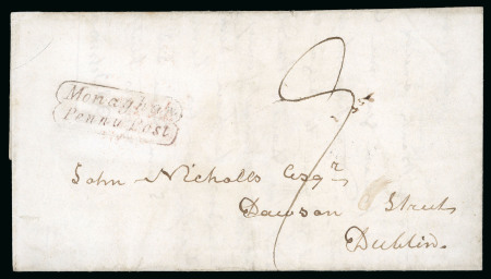 Stamp of Ireland » Pre-Stamp Postal History » Local Post Period - 1773-1840 1838 (February 12th) Folded entire sent from Monaghan,