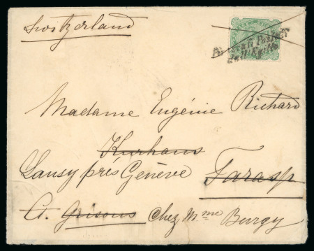 Stamp of Egypt » Postal History 1893 (Aug) envelope with QV 2a6p tied by pen cross and "Piroscafi Postali / dell Egitto" hs, sent to Switzerland