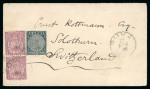 Stamp of Fiji 1898 (Nov 21) envelope from Suva to Switzerland 1891-98 perf. 11 1d vert. pair and 1/2d