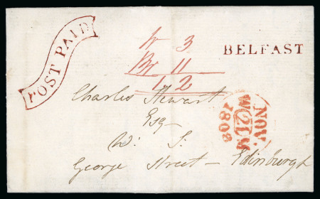 Stamp of Ireland » Pre-Stamp Postal History » Independant Post Office Period - 1784-1831 1808 (November 20th) Folded cover sent from Belfast
