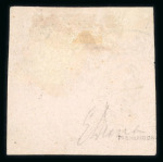 Stamp of Romania » 1858 Moldavian Bull's (21 July) Handstruck at Jassy on wove paper (81pa.) or laid paper (other values). 27 Parale black on rose cancelled by almost complete strike of the blue double-ringed ds FOKSCHANI/MOLDOVA