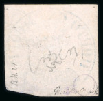 Stamp of Romania » 1858 Moldavian Bull's (21 July) Handstruck at Jassy on wove paper (81pa.) or laid paper (other values). 108 Parale blue on pink cancelled by part blue double-ringed ds GAL(ATZ)/MOL(DOVA)