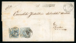 Stamp of Romania » United Principalities 1862-1864 30 parale blue, pair, cut into to good uneven margins, on registered folded letter sheet from Michaleni to Dorohoi