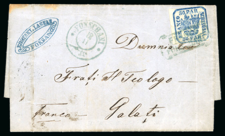 Stamp of Romania » United Principalities 1862-1864 30 parale blue, variety double double impression, hardly