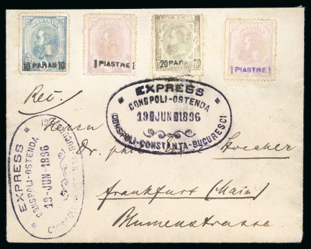 Stamp of Romania » Austrian Levant Post Offices » Romania Post Office in Constantinople 1896 10pa on 5b, 20pa on 10b and 1pi on 25b (2 with