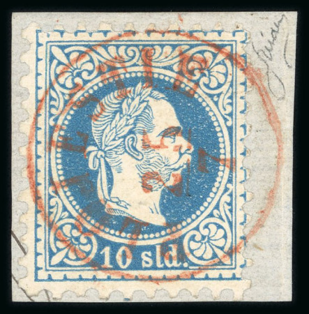 Stamp of Romania » Austrian Levant Post Offices PLOIESTIE: 1867 (27.7) 10s blue, superbly tied on small