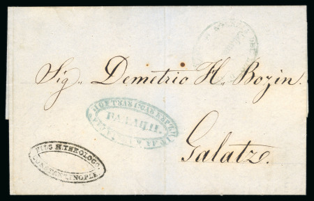 Stamp of Romania » Austrian Levant Post Offices GALATZ: 1852 Folded disinfected entire from Constantinople
