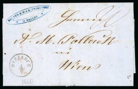 Stamp of Romania » Austrian Levant Post Offices BAZIASCH: 1860 (4.9) Folded stampless entire from Galatz