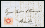 Stamp of Romania » Austrian Levant Post Offices » D.D.S.G. Post Offices 1866 17(kr) red, perf. 12, neatly tied by CALAFAT/IX cds in blue, on 1866 folded entire to Ibraila