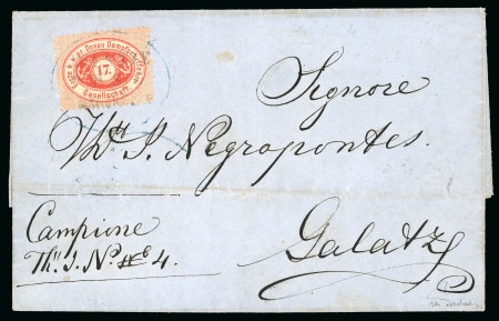Stamp of Romania » Austrian Levant Post Offices » D.D.S.G. Post Offices 1866 17(kr) red, perf. 12, neatly tied by  MAGURELE