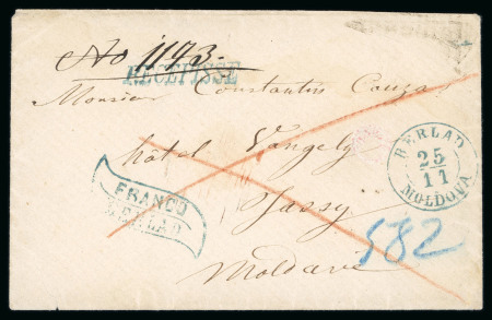 Stamp of Romania » Postal History » Moldavian "FRANKO" Handstamps BERLAD: 1859 (29.11) Registered lady's envelope from