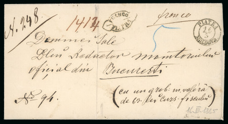 Stamp of Romania » Postal History » Double-circle Datestamps PIATRA: 1865 (16.3) Registered folded letter sheet