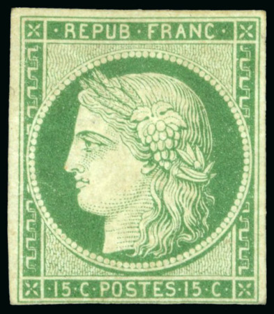 Stamp of France » Type Cérès de 1849-1850 1850, Cérès non dentelé 15 centimes vert Y&T n°2 *,