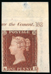 Stamp of Great Britain » 1854-70 Perforated Line Engraved 1841 1d Red Brown pl.182 imprimatur from the upper right corner of the sheet with plate number and part marginal inscription