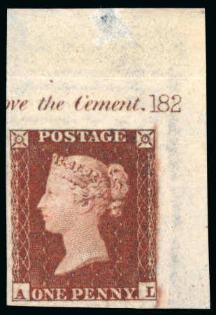 Stamp of Great Britain » 1854-70 Perforated Line Engraved 1841 1d Red Brown pl.182 imprimatur from the upper right corner of the sheet with plate number and part marginal inscription