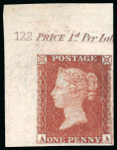 Stamp of Great Britain » 1841 1d Red 1850-51 1d Red Brown pl.122 imprimatur from the upper left corner of the sheet with plate number and part marginal inscription