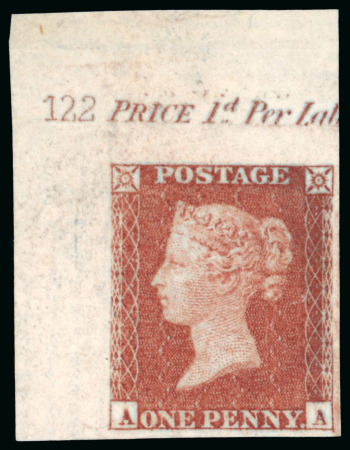Stamp of Great Britain » 1841 1d Red 1850-51 1d Red Brown pl.122 imprimatur from the upper left corner of the sheet with plate number and part marginal inscription