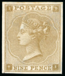 Stamp of Great Britain » 1855-1900 Surface Printed » 1862-64 Small Uncoloured Corner Letters 1862-64 9d bistre imperf. imprimatur, mint o.g., minor
