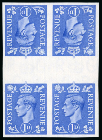 Stamp of Great Britain » King George VI 1950-52 1d Light Ultramarine mint n.h. imperforate imprimatur vertical tête-bêche gutter block of four