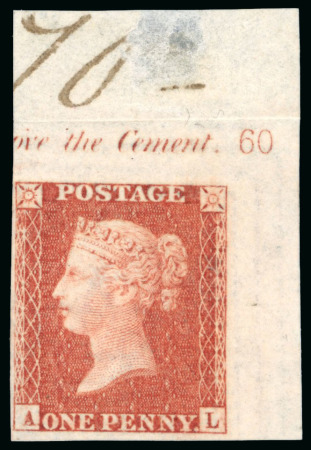 Stamp of Great Britain » 1854-70 Perforated Line Engraved 1841 1d Red Brown pl.60 imprimatur from the upper right corner of the sheet with marginal inscription