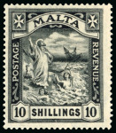 Stamp of Malta 1919 Shipwreck of St.Paul 10s Black with wmk multiple