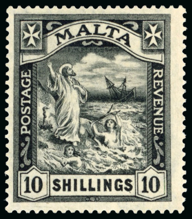 Stamp of Malta 1919 Shipwreck of St.Paul 10s Black with wmk multiple