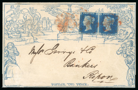 Stamp of Great Britain » 1840 Mulreadys & Caricatures » 2d Lettersheets and Envelopes 1841 (Jan 5) 2d Mulready lettersheet sent from Richmond uprated with 1840 2d blue pair