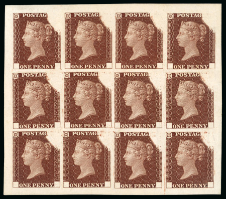 Stamp of Great Britain » Line Engraved Essays, Plate Proofs, Colour Trials and Reprints 1840 1d Rainbow Colour trial, complete sheet of 12