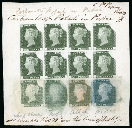 Stamp of Great Britain » Line Engraved Essays, Plate Proofs, Colour Trials and Reprints 1840 "Rainbow" Colour Trials: 1d complete sheet of 12 in dark olive-green