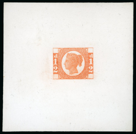 Stamp of Great Britain » Line Engraved Essays, Plate Proofs, Colour Trials and Reprints 1871 (Feb) Ormond Hill die proof of the 1/2d in brownish orange