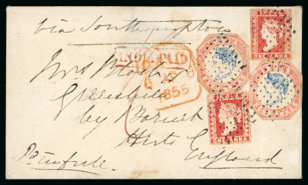 Stamp of India » Postal History in Hyderabad 1855 (March 2) Envelope from Aurangabad to Hertfordshire,