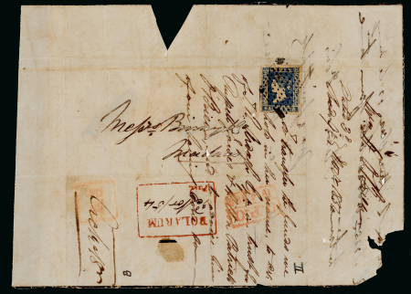 Stamp of India » Postal History in Hyderabad 1854 (Nov 3) Large part of cover from Bolarum via Calcutta