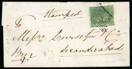 Stamp of India » Postal History in Hyderabad 1855 (July 2/Sept 2) Two folded letters from Bombay