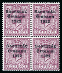 Stamp of Ireland » 1922-23 Thom Three-Line Overprints (T47-T61) 6d reddish-purple, mint nh block of four, showing watermark