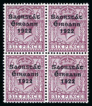 Stamp of Ireland » 1922-23 Thom Three-Line Overprints (T47-T61) 6d reddish-purple, mint nh block of four, showing watermark