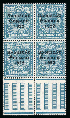 Stamp of Ireland » 1922-23 Thom Three-Line Overprints (T47-T61) 10d turquoise-blue, mint nh bottom gutter marginal