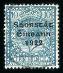 Stamp of Ireland » 1922-23 Thom Three-Line Overprints (T47-T61) 10d turquoise-blue, mint nh bottom gutter marginal