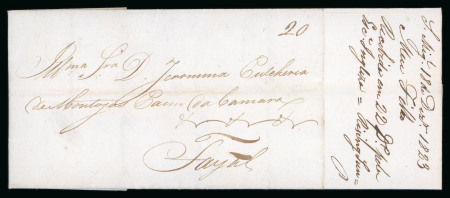 Stamp of Portuguese Colonies » Azores 1823 (18.12) Entire sent from S.Miguel to Faial, rated '20' reis