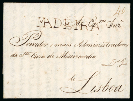 Stamp of Portuguese Colonies » Madeira 1804 (6/8) Entire to Lisboa hs very fine trike of MADEIRA