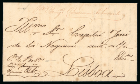 Stamp of Portuguese Colonies » Angola 1839 (Nov 21) Entire from Luanda to Lisbon with ms notation 'Por especial favor do Sr. Capitao Joaquim Inacio Ribeiro'
