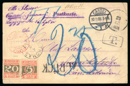 Stamp of Danish West Indies 1906 Unfranked postcard from Germany with boxed 'T'