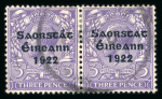 Stamp of Ireland » 1922-23 Thom Three-Line Overprints (T47-T61) 3d bluish violet, used pair, right stamp showing missing