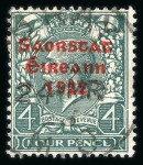 Stamp of Ireland » 1922-23 Thom Three-Line Overprints (T47-T61) 4d grey green, mint block of four and used single,
