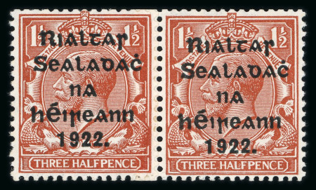 Stamp of Ireland » 1922 (Jun) Harrison Coils Overprints  (T20-T24) 1 1/2d red-brown, mint nh horizontal coil join pair,