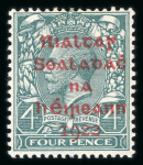 Stamp of Ireland » 1922 (Feb) Dollard Overprints (T1-T14) 4d grey-green with carmine ovpt, mint singles, showing