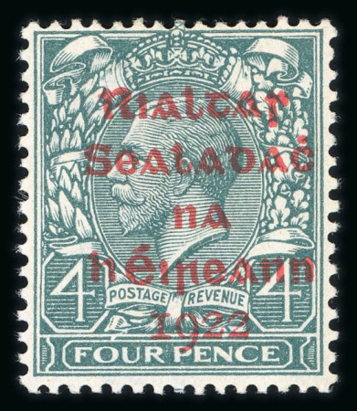 Stamp of Ireland » 1922 (Feb) Dollard Overprints (T1-T14) 4d grey-green with carmine ovpt, mint singles, showing