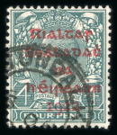 Stamp of Ireland » 1922 (Feb) Dollard Overprints (T1-T14) 4d grey-green with carmine ovpt, used singles, showing