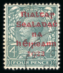 Stamp of Ireland » 1922 (Feb) Dollard Overprints (T1-T14) 4d grey-green with carmine ovpt, used singles, showing