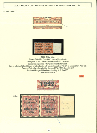 Stamp of Ireland » 1922 (Feb) Thom Overprints (T15-T19) 1 1/2d red-brown, mint right sheet marginal horizontal